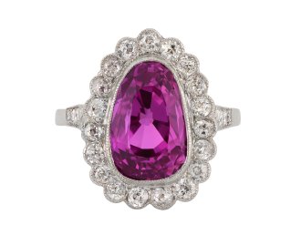 Pink Ceylon sapphire diamond coronet cluster ring Hatton Garden