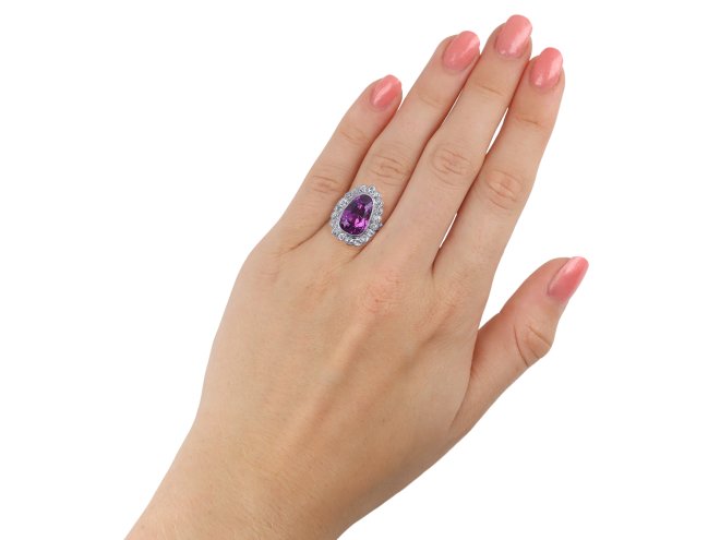 Pink Ceylon sapphire diamond coronet cluster ring Hatton Garden