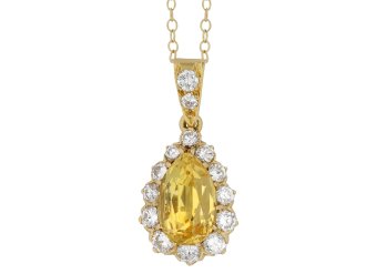 Yellow Ceylon sapphire and diamond pendant hatton garden