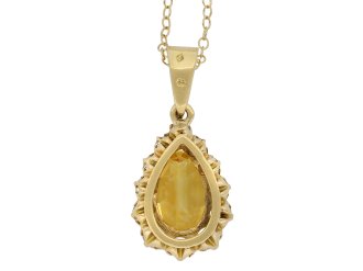 Yellow Ceylon sapphire and diamond pendant hatton garden