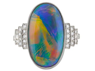 Art Deco black opal and diamond ring, circa 1920.