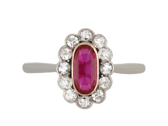 Burmese ruby and diamond coronet cluster ring, circa 1915.