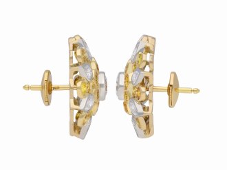 Kutchinsky Fancy Colour Diamond Cluster Earrings, English, 1972. Hatton Garden