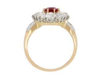 Burmese ruby and diamond coronet cluster ring hatton garden