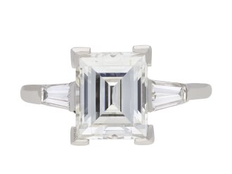 Kutchinsky rectangular step cut diamond ring, circa 1975. Hatton Garden