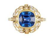 Ceylon sapphire and diamond cluster ring, 1940.