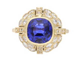 Ceylon sapphire and diamond cluster ring, 1940. Hatton garden