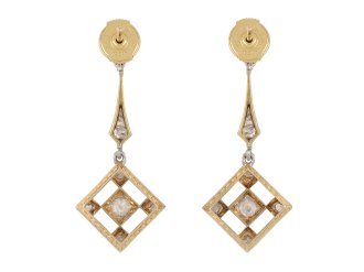 Diamond drop earrings, French, circa 1920 hatton garden