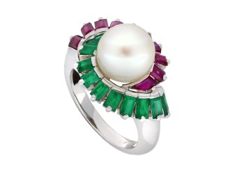 Mauboussin pearl, ruby and emerald cluster ring hatton garden