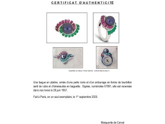 Mauboussin black pearl, ruby and emerald cluster ring