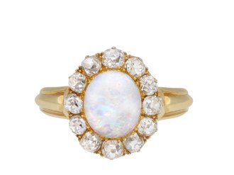 Victorian Opal and Diamond Coronet Cluster Ring, Circa 1890. Hatton Garden