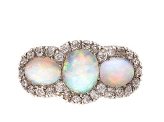 Victorian opal and diamond cluster ring, circa 1890. Hatton Garden