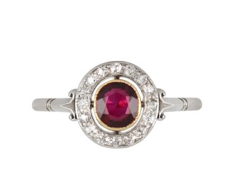 Ruby and diamond coronet cluster ring hatton garden