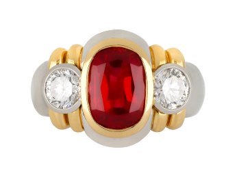 Burmese red spinel and diamond dress ring, circa 1970.