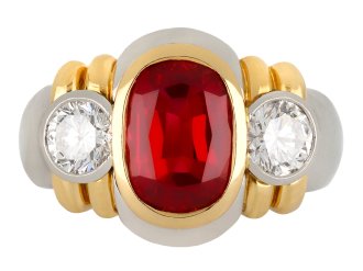 Burmese red spinel and diamond dress ring, circa 1970.