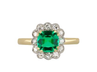 Colombian emerald and diamond coronet cluster ring hatton garden