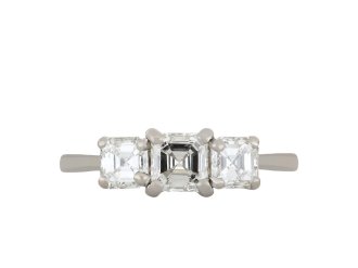Asscher cut diamond three stone ring, circa 1925 hatton garden