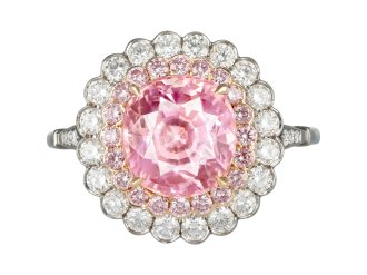 Padparadscha Ceylon sapphire and pink diamond cluster ring.