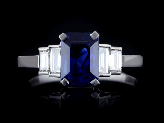 Royal Blue Burmese sapphire and diamond ring hatton garden