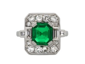 Art Deco Colombian emerald and diamond cluster ring hatton garden