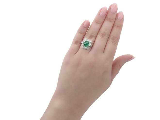 Art Deco Colombian emerald and diamond cluster ring hatton garden