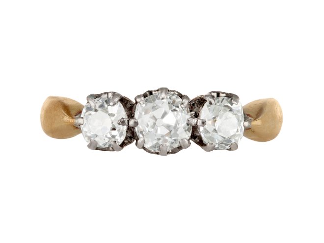 Old mine diamond three stone ring, circa 1910.