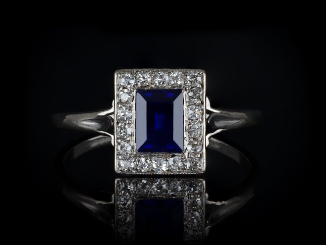 Sapphire and Diamond cluster ring, circa 1920 hatton garden