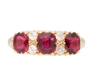 Ruby and diamond seven stone ring, English, 1911. Hatton Garden