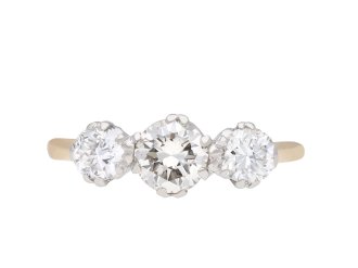 Diamond three stone ring, circa 1940. Hatton Garden