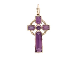 Amethyst and diamond cross pendant, circa 1920. Hatton Garden