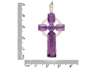 Amethyst and diamond cross pendant, circa 1920. Hatton Garden