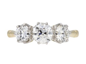 Edwardian diamond three stone ring, circa 1910. Hatton Garden