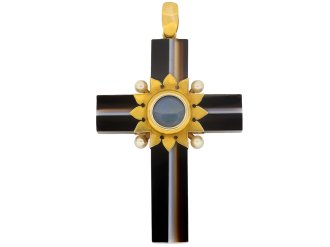 Victorian banded agate and pearl cross pendant hatton garden