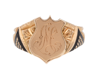 Rose gold and enamel signet ring, circa 1900.