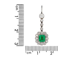 Colombian emerald diamond drop earrings, circa 1915 hatton garden