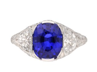 Burmese sapphire and diamond cluster ring, circa 1925. Hatton Garden