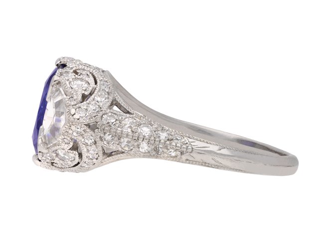 Burmese sapphire and diamond cluster ring, circa 1925. Hatton Garden