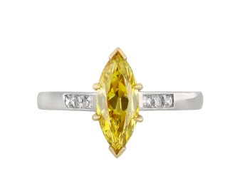 Fancy deep yellow marquise diamond ring Hatton Garden