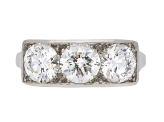 Diamond three stone ring, French, circa 1950. Hatton Garden