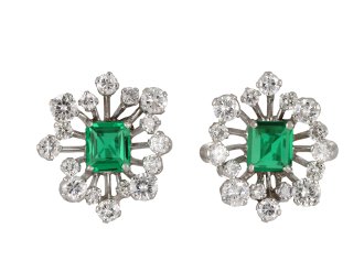 Colombian emerald and diamond earrings, circa 1950 hatton garden