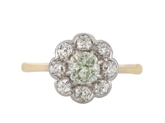 Fancy faint green diamond cluster ring circa 1940 hatton garden