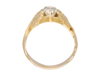 Diamond solitaire carved ring, circa 1880. Hatton Garden