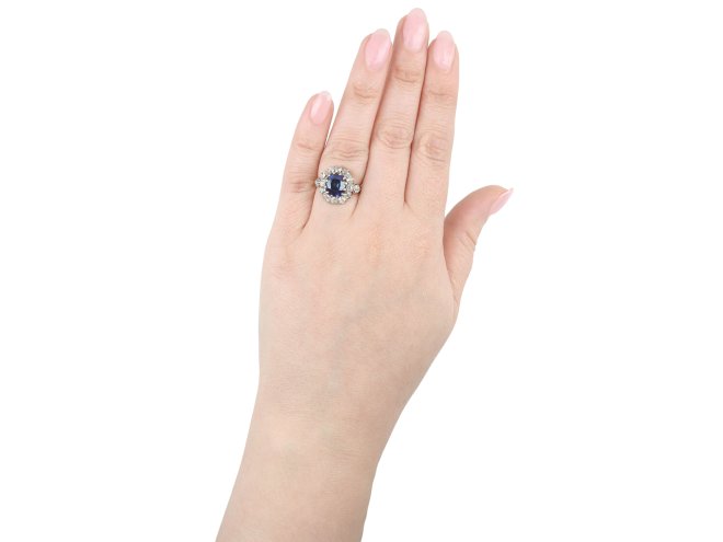 Sapphire and diamond coronet cluster ring, circa 1900.