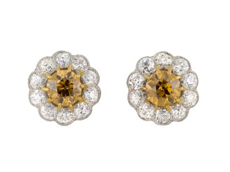 Fancy colour diamond cluster earrings circa 1915 hatton garden