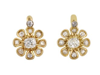 Victorian diamond flower earrings, circa 1890. hatton garden