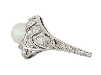 Natural pearl and diamond cluster ring, circa 1915 hatton garden