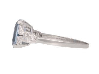 Aquamarine and diamond flank solitaire ring, circa 1940. Hatton Garden