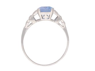 Aquamarine and diamond flank solitaire ring, circa 1940. Hatton Garden