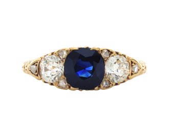 Victorian Sapphire and diamond three stone ring hatton garden
