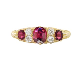 Ruby and diamond seven stone ring hatton garden